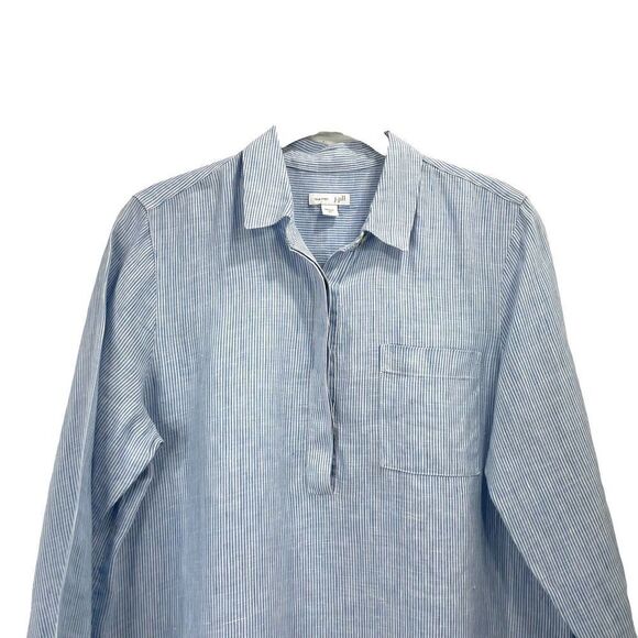 J. Jill love linen 100% linen side button tunic shirt Sz XS blue white lagenlook - Picture 2 of 6